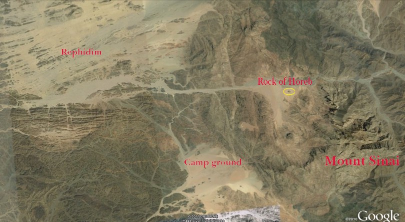 Rephidim, rock of Horeb and Mount Sinai