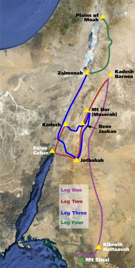 Route From Mount Sinai to Kadesh Barnea and the Promised Land going via Kadesh Barnea